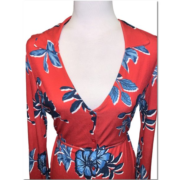 Zara Red and Blue Floral Long Sleeve Maxi Dress Size Medium NWT - Picture 4 of 10